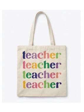 Eccolo nwt Cream Canvas Tote with Rainbow teacher Print